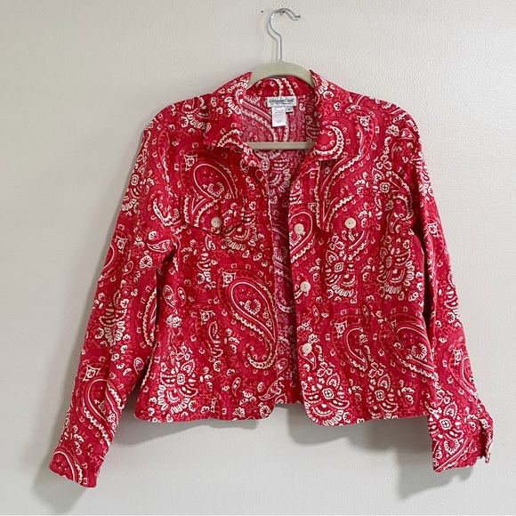 Coldwater Creek Jackets & Blazers - Coldwater Creek Red Paisley Lightweight Jacket Size Medium